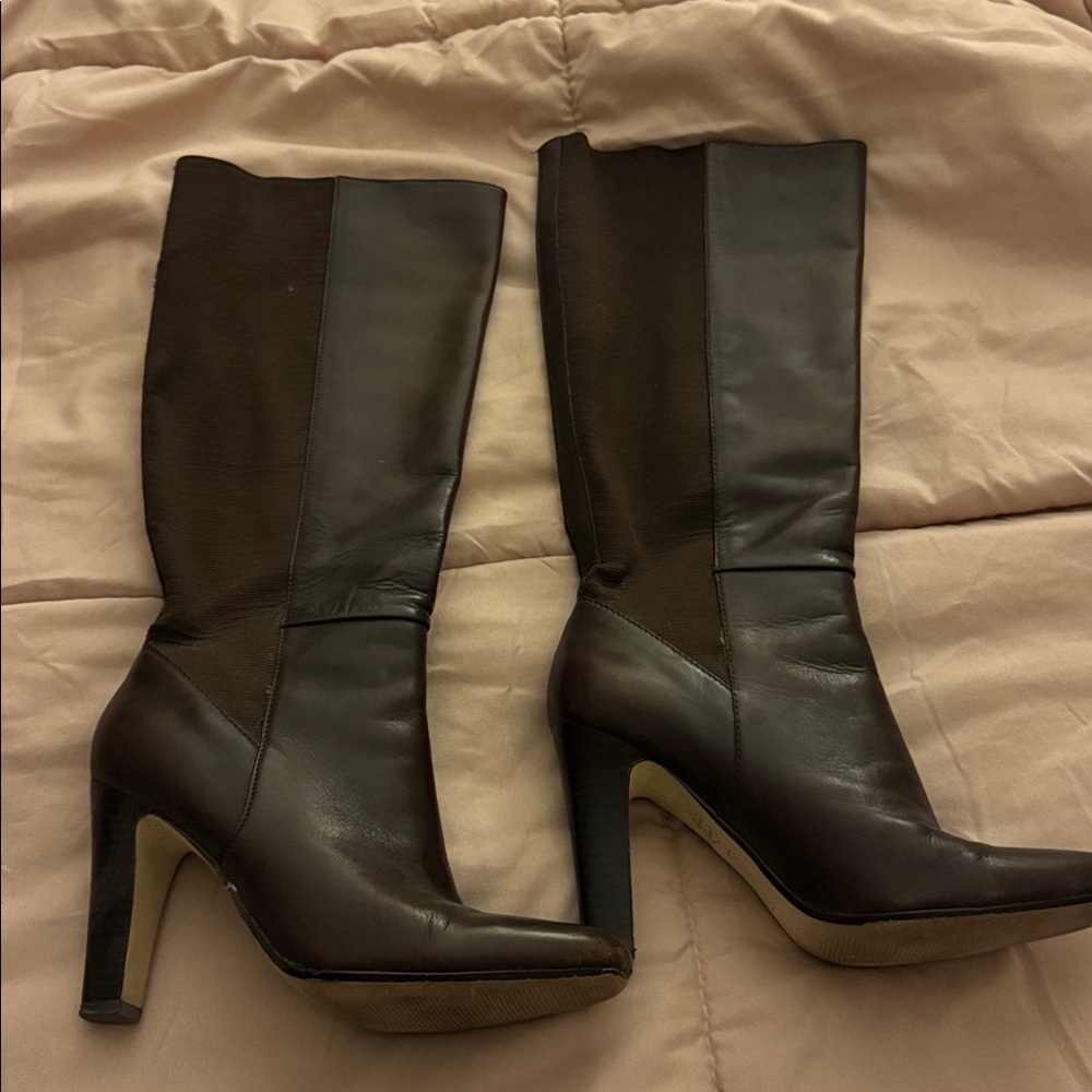 Dark Brown Knee High Heeled Boots. Steven by Steve Madden